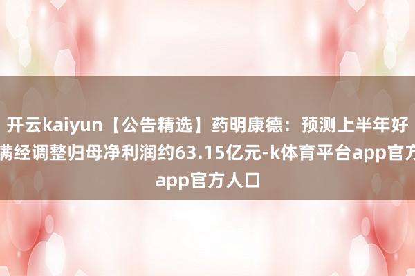 开云kaiyun【公告精选】药明康德：预测上半年好意思满经调整归母净利润约63.15亿元-k体育平台app官方人口